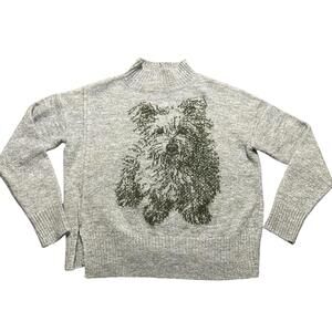 MOTH Anthropologie Schnauzer Dog Graphic Knit Sweater Mock Neck Pullover MEDIUM